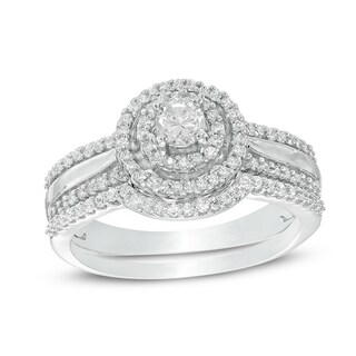 0.45 CT. T.W. Diamond Double Frame Bridal Set in 10K White Gold