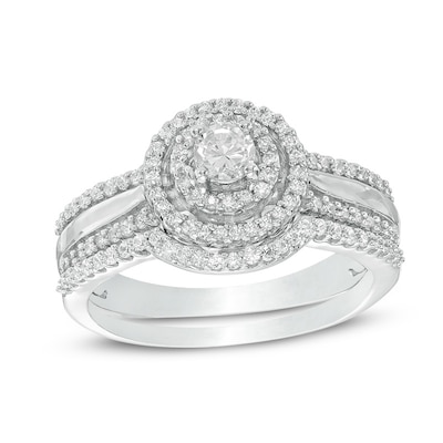 0.45 CT. T.W. Diamond Double Frame Bridal Set in 10K White Gold