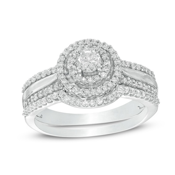0.45 CT. T.W. Diamond Double Frame Bridal Set in 10K White Gold