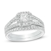 0.70 CT. T.W. Princess-Cut Diamond Cushion Frame Split Shank Bridal Set in 10K White Gold