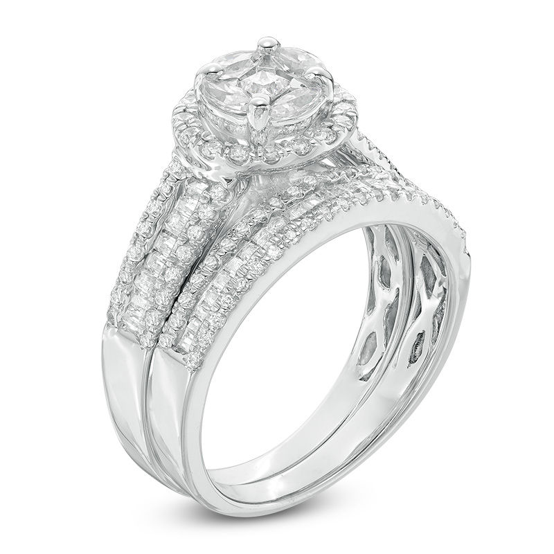 1.15 CT. T.W. Composite Diamond Frame Bridal Set 10K White Gold