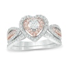 Thumbnail Image 1 of 0.59 CT. T.W. Diamond Double Heart Frame Bridal Set in 10K Two-Tone Gold