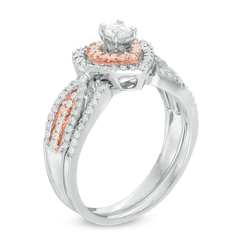Main Image 2 of 0.59 CT. T.W. Diamond Double Heart Frame Bridal Set in 10K Two-Tone Gold