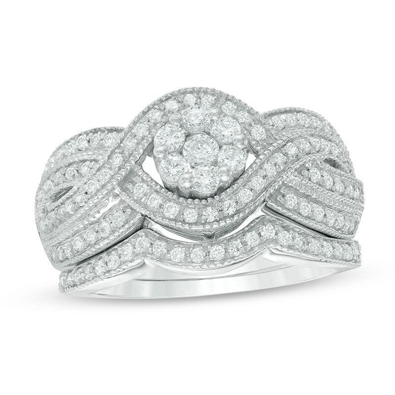 0.70 CT. T.W. Diamond Composite Crossover Bridal Set in 10K White Gold