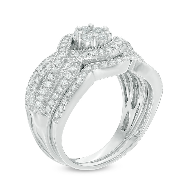 0.70 CT. T.W. Diamond Composite Crossover Bridal Set in 10K White Gold