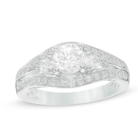 1.15 CT. T.W. Diamond Split Shank Vintage-Style Engagement Ring in 10K White Gold
