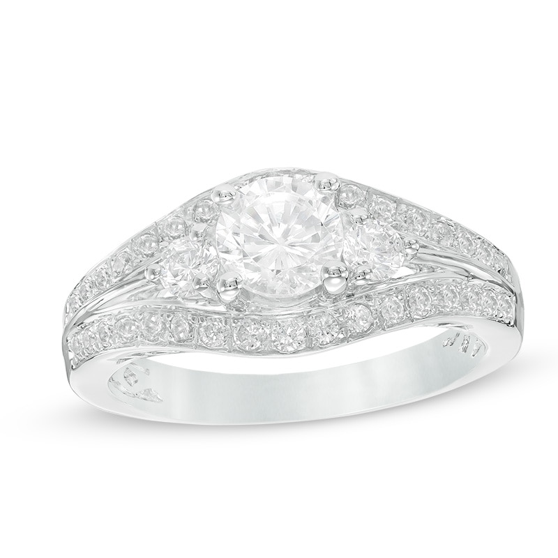 Main Image 1 of 1.15 CT. T.W. Diamond Split Shank Vintage-Style Engagement Ring in 10K White Gold