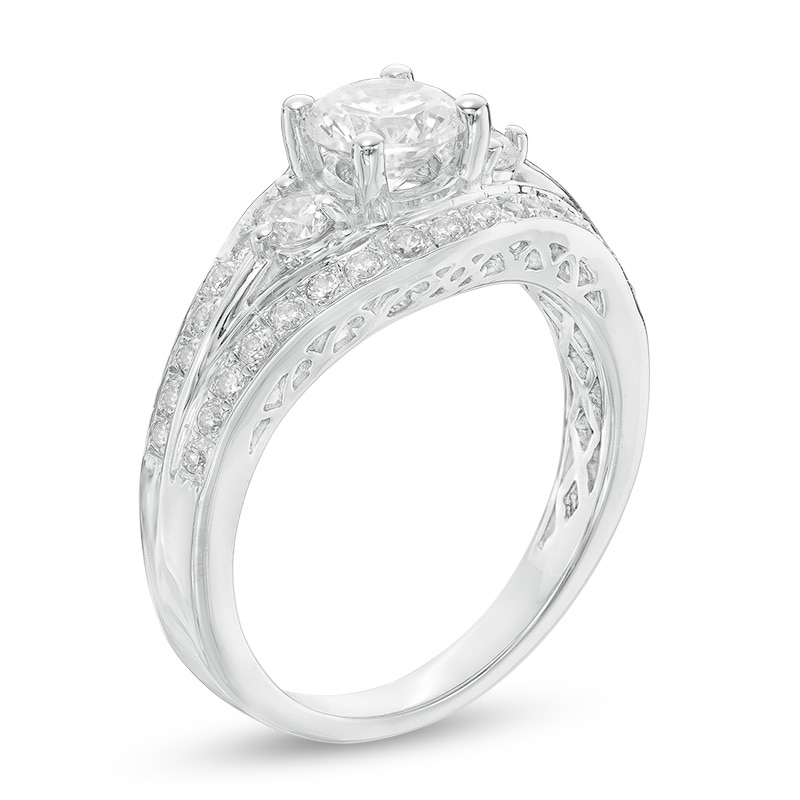 1.15 CT. T.W. Diamond Split Shank Vintage-Style Engagement Ring in 10K White Gold