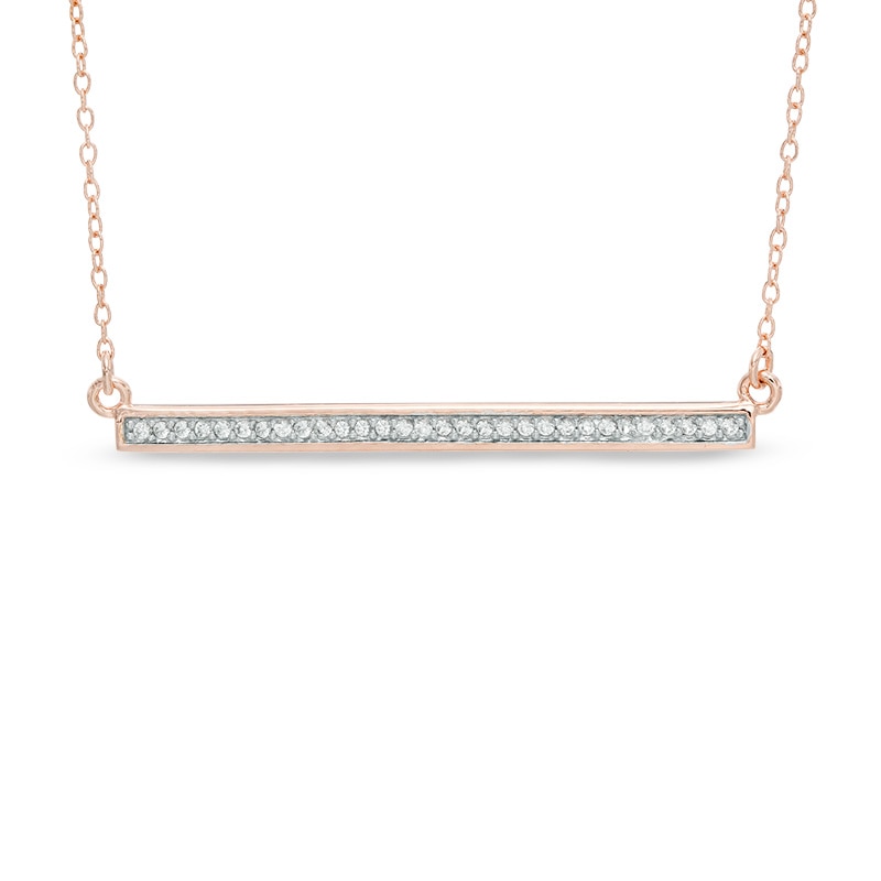 Lab-Created White Sapphire Bar Necklace in Sterling Silver with 18K Rose Gold Plate