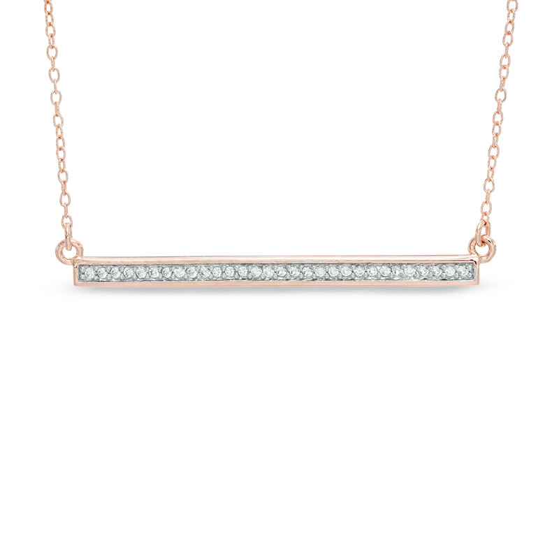 Main Image 1 of Lab-Created White Sapphire Bar Necklace in Sterling Silver with 18K Rose Gold Plate
