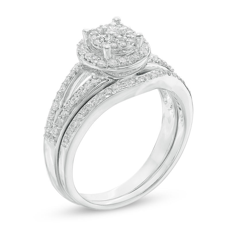 0.46 CT. T.W. Composite Diamond Double Frame Split Shank Bridal Set 10K White Gold