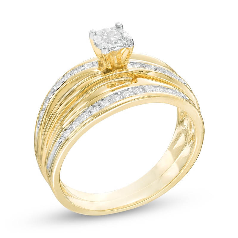 0.18 CT. T.W. Diamond Slant Bridal Set in 10K Gold