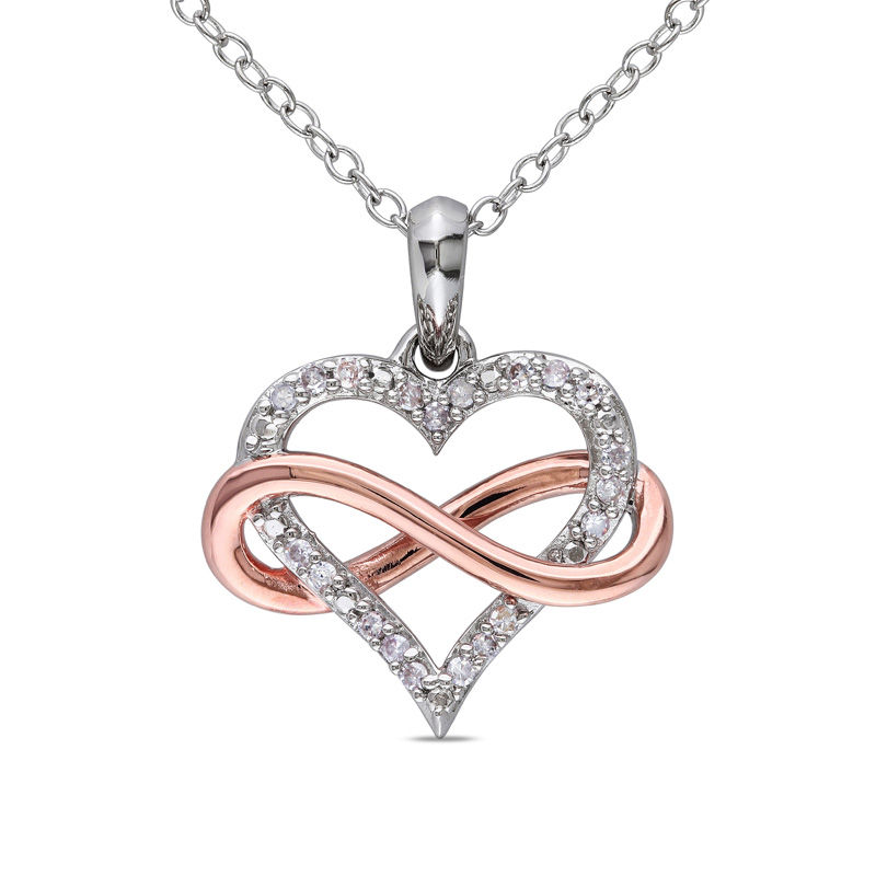 0.10 CT. T.W. Diamond Sideways Infinity Heart Pendant in Sterling Silver with Rose Rhodium Plating|Peoples Jewellers