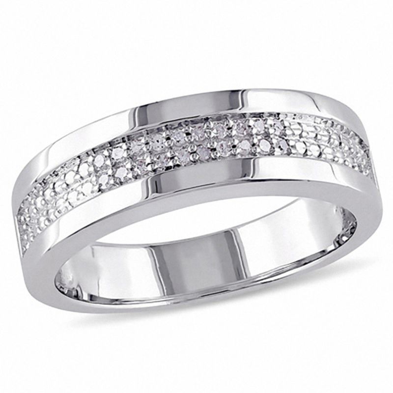 Men's 0.10 CT. T.W. Diamond Double Row Band in Sterling Silver