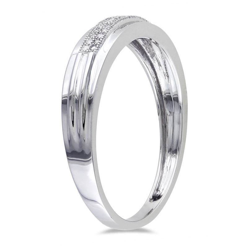 Men's 0.09 CT. T.W. Diamond Double Row Milgrain Band in 10K White Gold