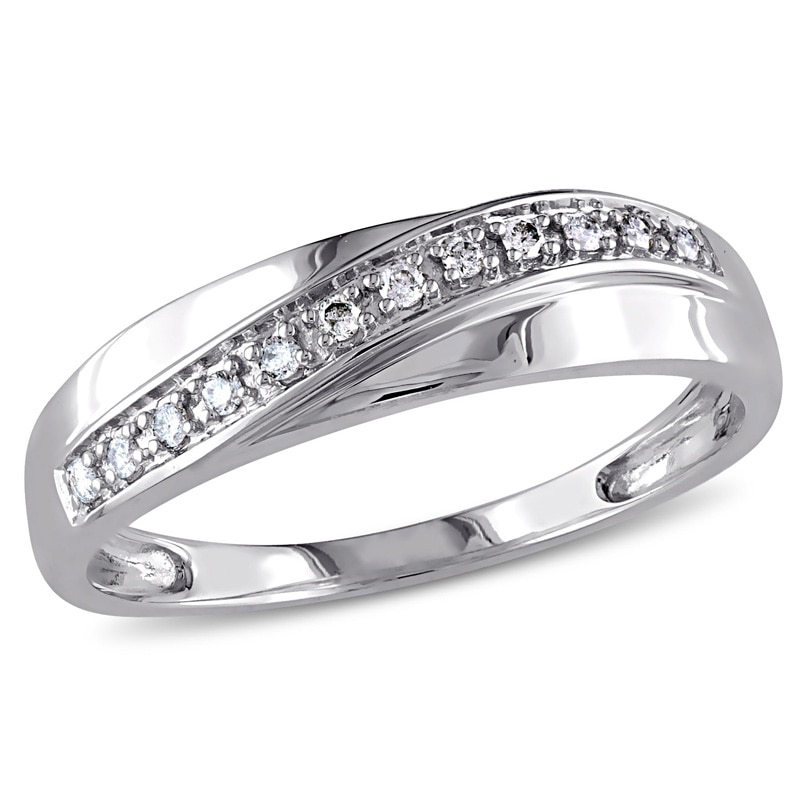 Men's 0.09 CT. T.W. Diamond Slant Band in 10K White Gold|Peoples Jewellers
