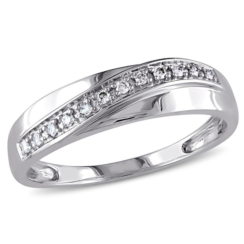 Men's 0.09 CT. T.W. Diamond Slant Band in 10K White Gold