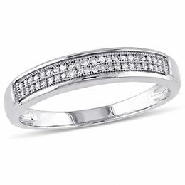 0.13 CT. T.W. Diamond Double Row Milgrain Band in 10K White Gold