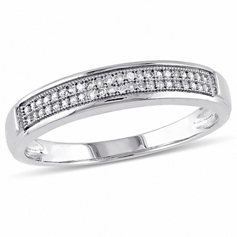 Main Image 1 of Men's 0.13 CT. T.W. Diamond Double Row Milgrain Band in 10K White Gold