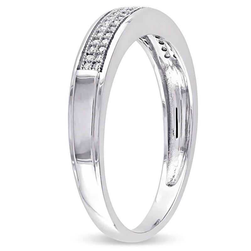 Main Image 2 of Men's 0.13 CT. T.W. Diamond Double Row Milgrain Band in 10K White Gold