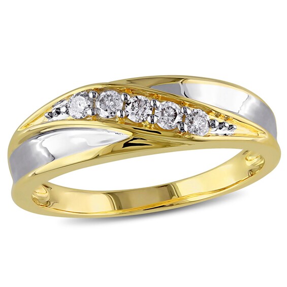 Men's 0.25 CT. T.W. Diamond Bypass Slant Milgrain Band in 10K Gold with White Rhodium