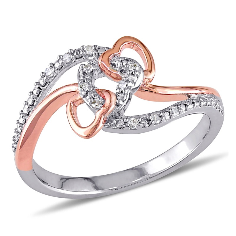 Diamond Accent Triple Intertwined Heart Ring in Sterling Silver with Rose Rhodium Plating