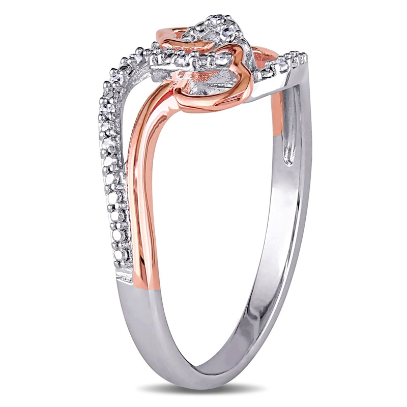 Diamond Accent Triple Intertwined Heart Ring in Sterling Silver with Rose Rhodium Plating