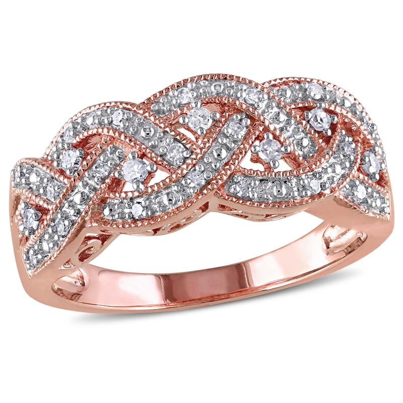 0.13 CT. T.W. Diamond Open Braid Ring in Sterling Silver with Rose Rhodium Plating