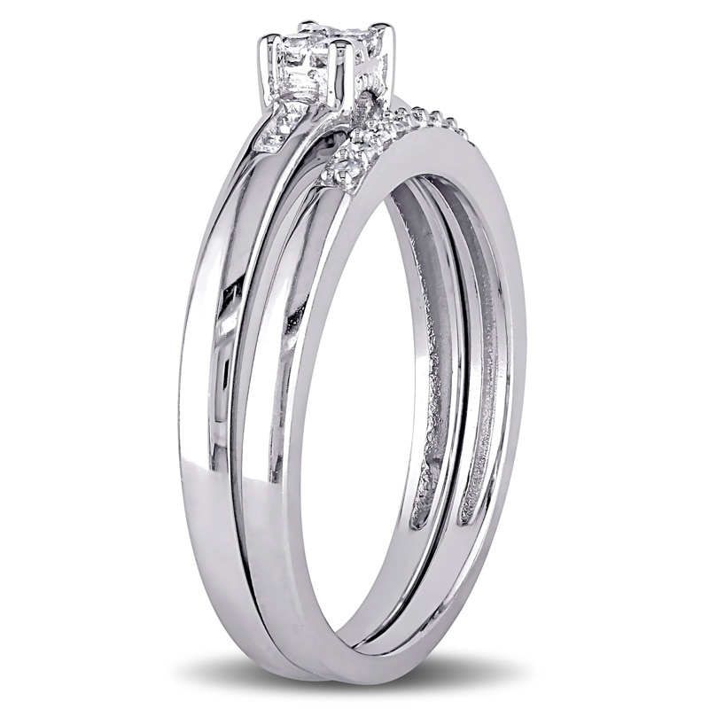 Main Image 2 of 0.17 CT. T.W. Quad Princess-Cut Diamond Bridal Set in Sterling Silver