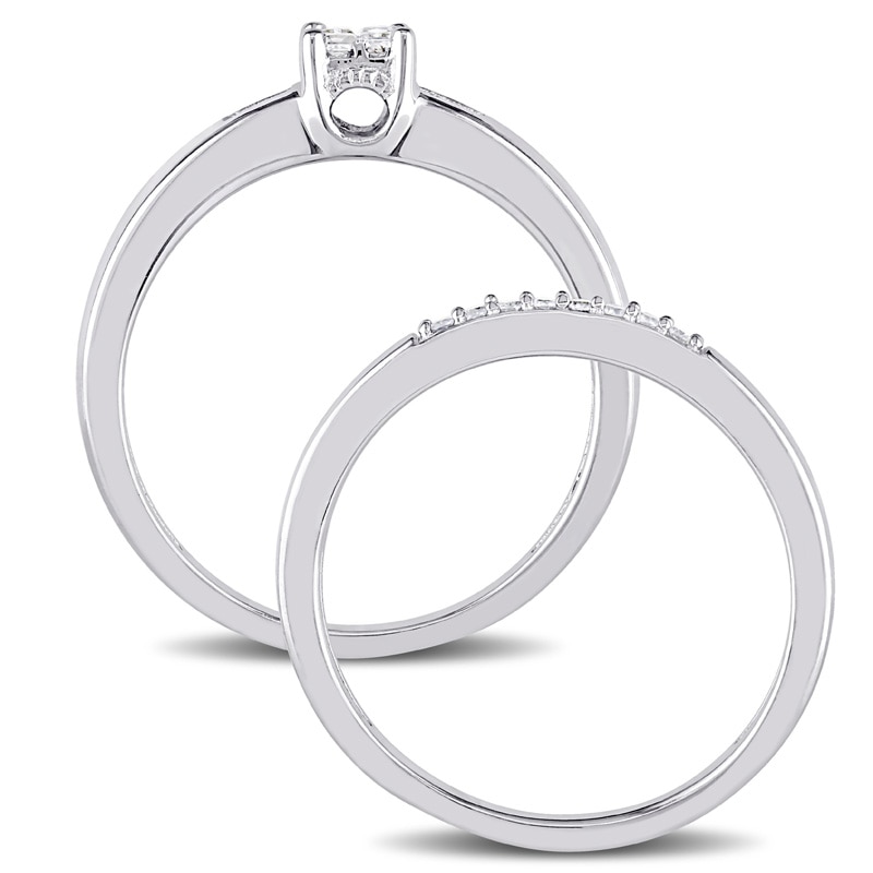 Main Image 3 of 0.17 CT. T.W. Quad Princess-Cut Diamond Bridal Set in Sterling Silver