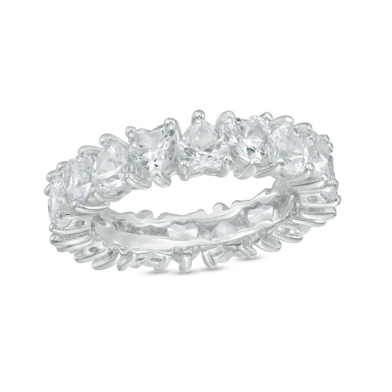 4.0mm Heart-Shaped Lab-Created White Sapphire Eternity Band in Sterling Silver