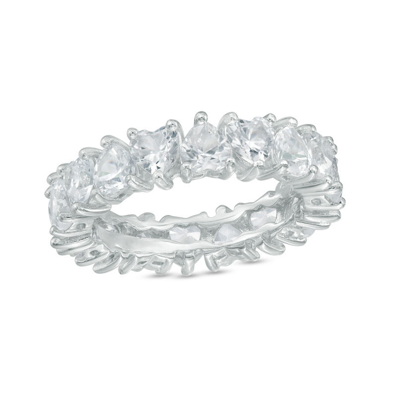 Main Image 1 of 4.0mm Heart-Shaped Lab-Created White Sapphire Eternity Band in Sterling Silver
