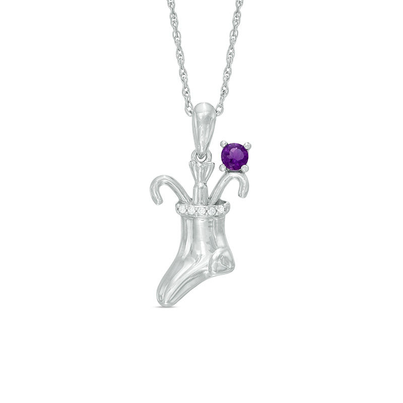 3.0mm Amethyst and Diamond Accent Stocking Pendant in Sterling Silver