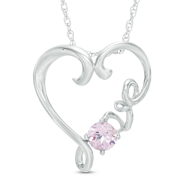 5.0mm Lab-Created Pink Sapphire Heart with "Love" Pendant in Sterling Silver
