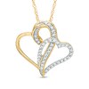 Thumbnail Image 0 of Lab-Created White Sapphire Tilted Hearts Pendant in Sterling Silver with 14K Gold Plate