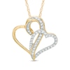 Thumbnail Image 1 of Lab-Created White Sapphire Tilted Hearts Pendant in Sterling Silver with 14K Gold Plate