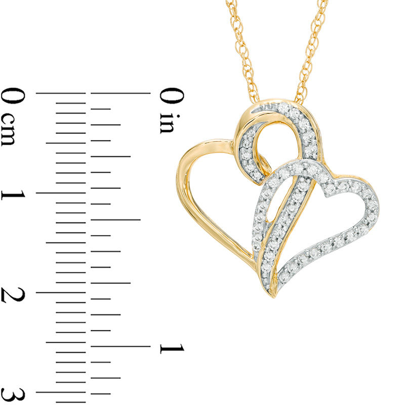 Main Image 2 of Lab-Created White Sapphire Tilted Hearts Pendant in Sterling Silver with 14K Gold Plate