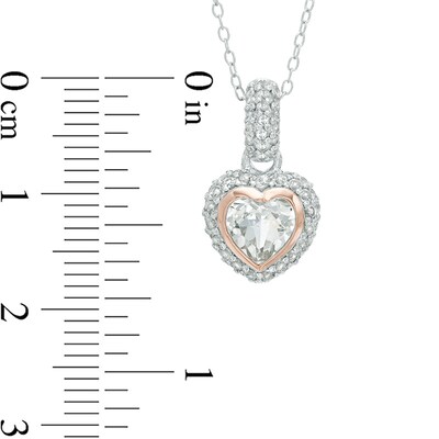 Heart-Shaped Lab-Created White Sapphire Frame Pendant and Earrings Set in Sterling Silver and 18K Rose Gold Plate