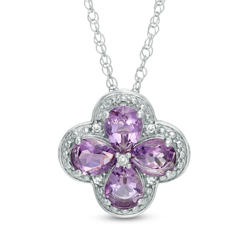 Pear-Shaped Amethyst and Lab-Created White Sapphire Clover Pendant in Sterling Silver