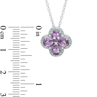 Pear-Shaped Amethyst and Lab-Created White Sapphire Clover Pendant in Sterling Silver