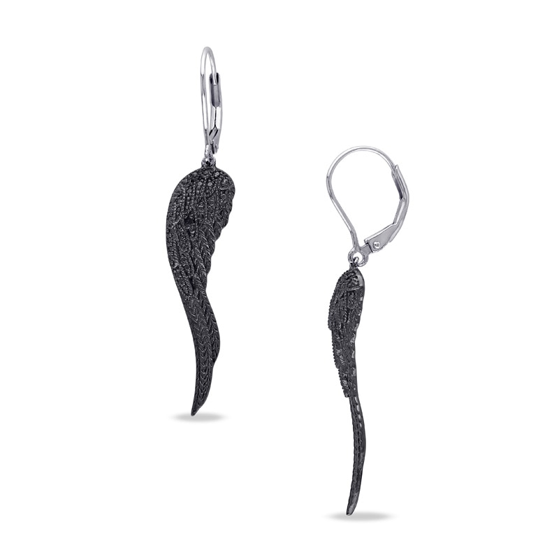 Black Diamond Accent Wing Earrings in Sterling Silver
