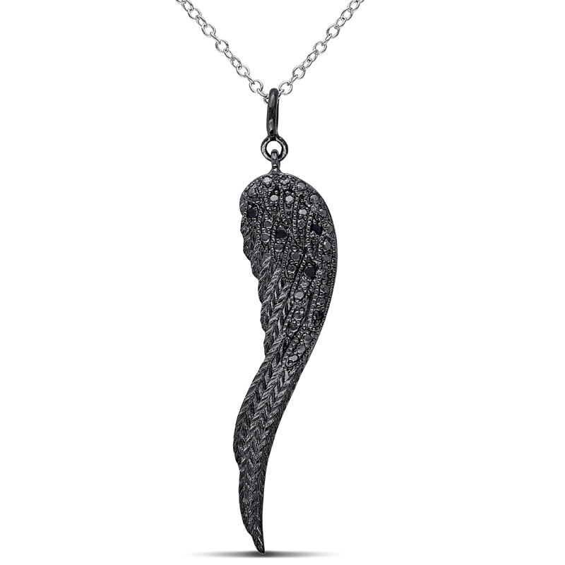 Black Diamond Accent Wing Pendant in Sterling Silver|Peoples Jewellers