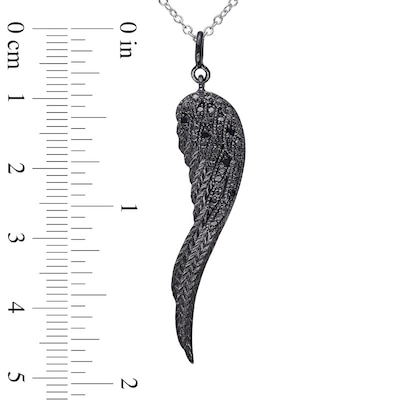 Black Diamond Accent Wing Pendant in Sterling Silver