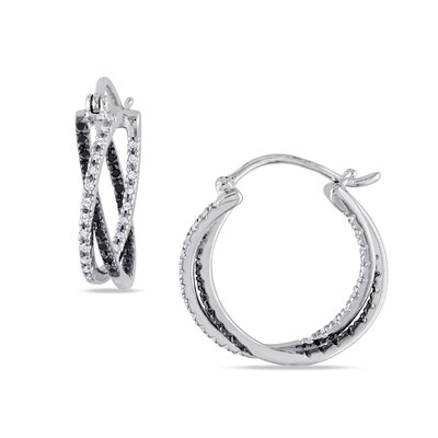 0.27 CT. T.W. Enhanced Black and White Diamond Crossover Hoop Earrings in Sterling Silver