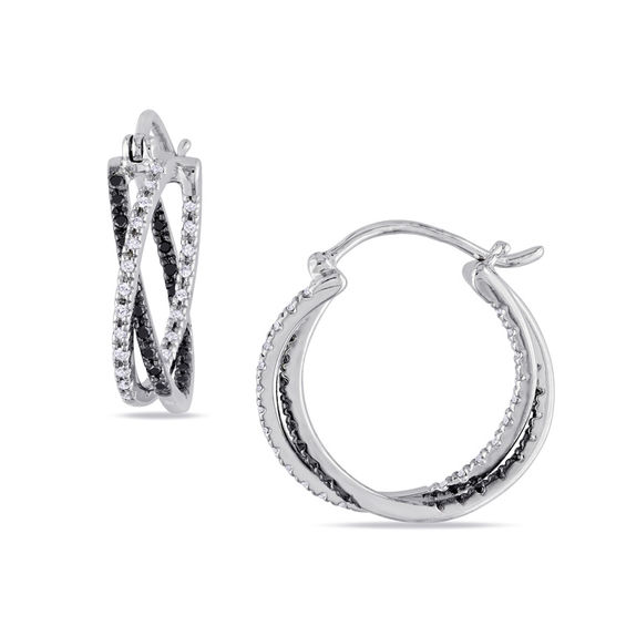 Peoples 0.27 CT. T.W. Enhanced Black and White Diamond Crossover Hoop Earrings in Sterling Silver St. Vital Centre