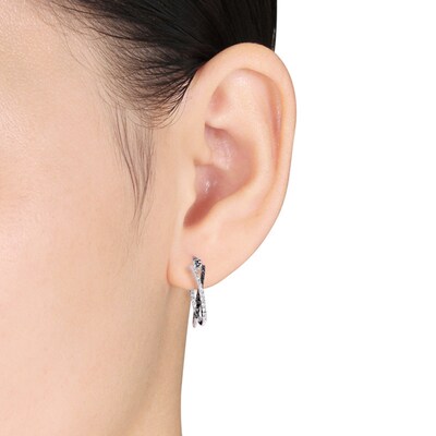 0.27 CT. T.W. Enhanced Black and White Diamond Crossover Hoop Earrings in Sterling Silver
