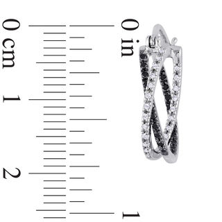 0.27 CT. T.W. Enhanced Black and White Diamond Crossover Hoop Earrings in Sterling Silver