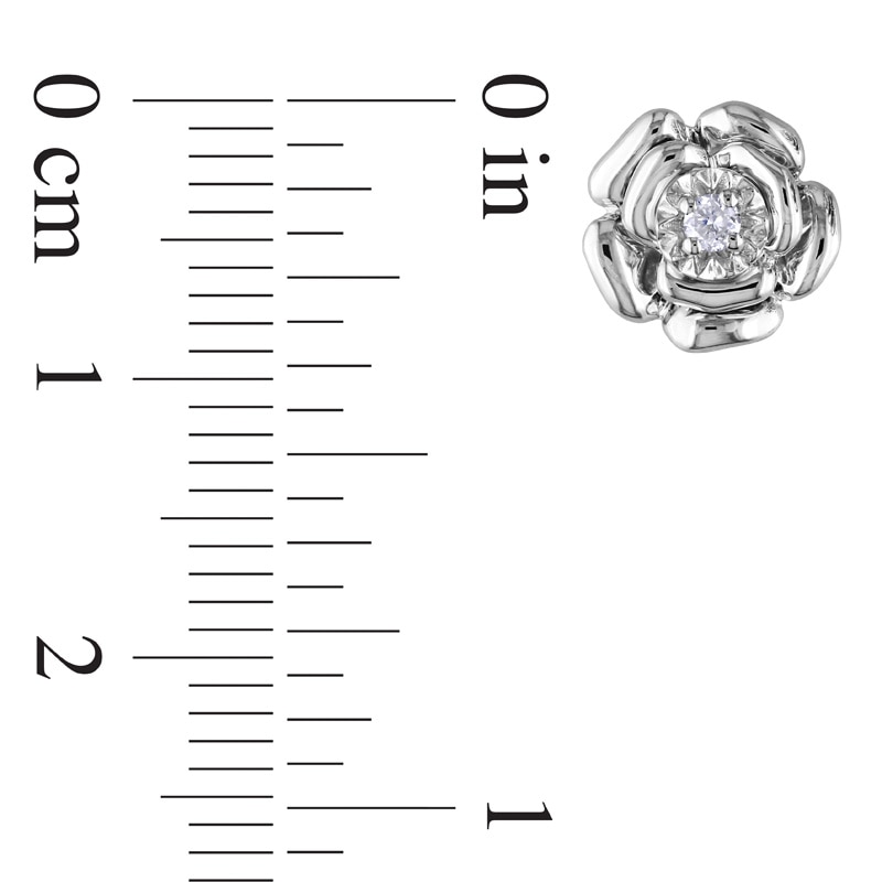 Main Image 3 of 0.06 CT. T.W. Diamond Solitaire Rose Stud Earrings in Sterling Silver
