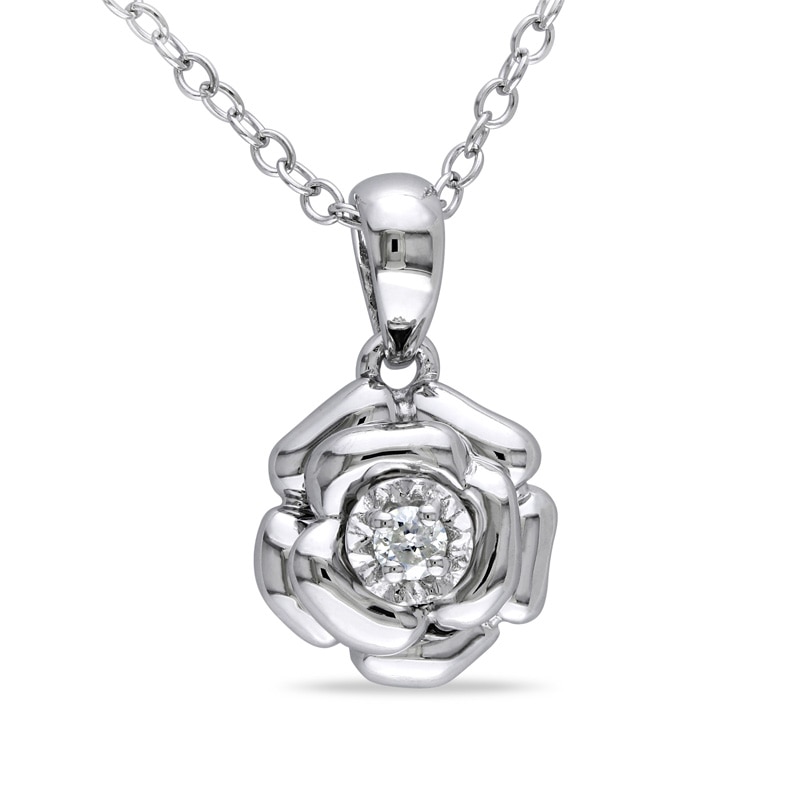 0.05 CT. Diamond Solitaire Rose Pendant in Sterling Silver