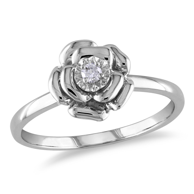 Diamond Accent Solitaire Rose Ring in Sterling Silver|Peoples Jewellers